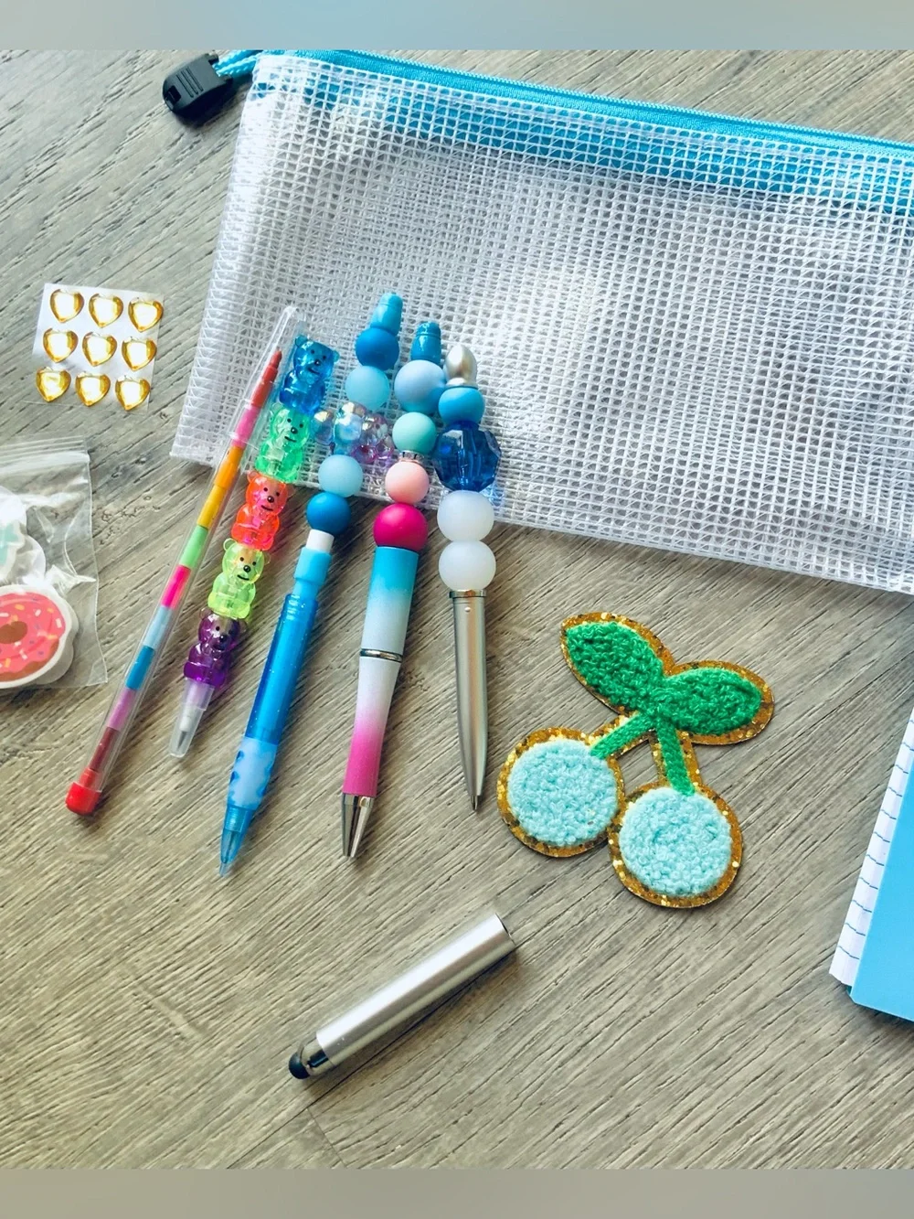 NEW📚 Homemade Crafted Stationery Set Beaded Pens w/ Pouch